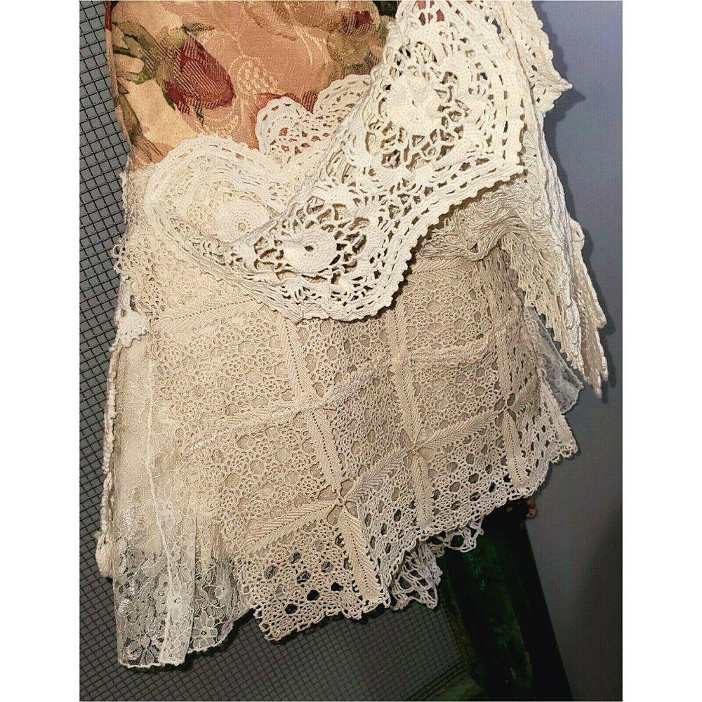 Boho Handbag Gypsy Purse Unique Hippie Bag Vintage Crochet Lace Doilies Fringe - Picture 9 of 11